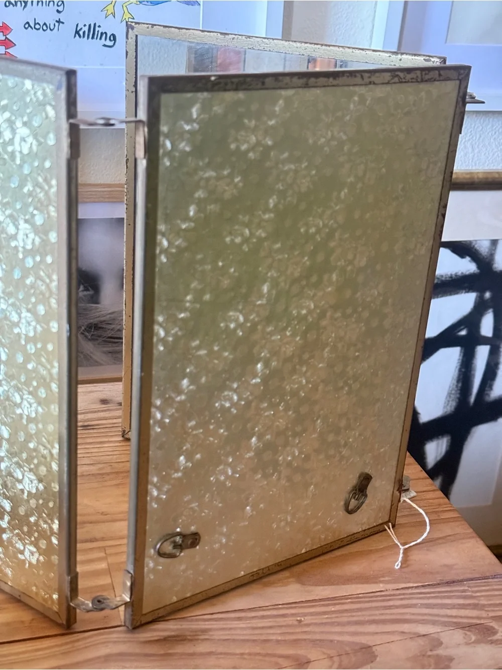 Rare Triptych of Mirrors, France, 1930s Vintage Trifold Vanity Mirror in Gold